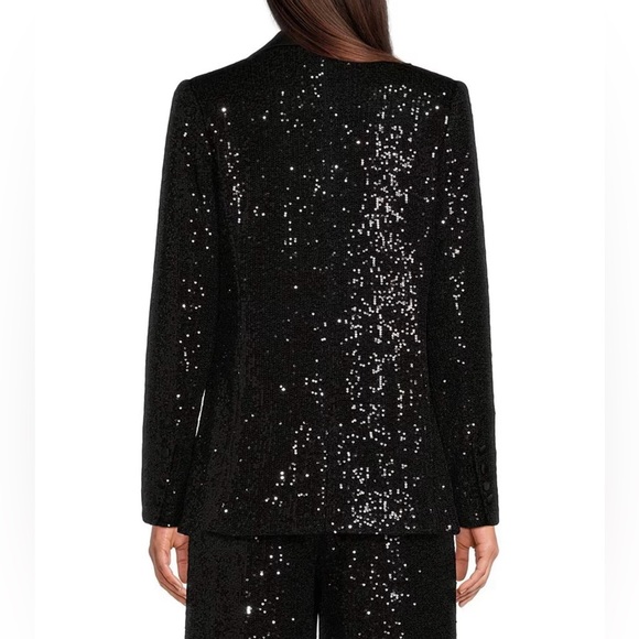 Gibson Latimer Black Sequin Knit Coordinating Long Sleeve Satin Contrast Blazer - Picture 6 of 10